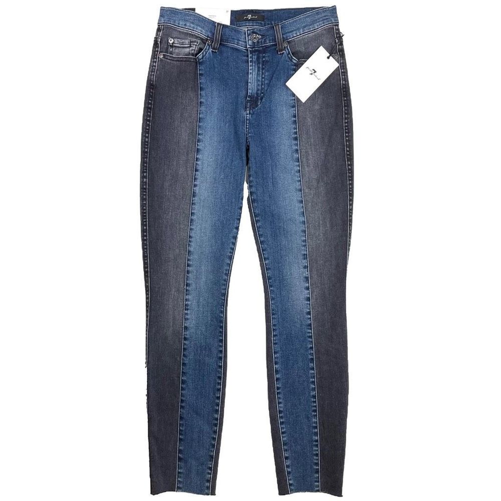7FAM The Ankle Super Skinny Jean Two Tone Mid-Rise Blue Black 27 NWT